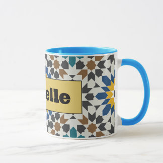 Modern Blue & Maroon Geometric Mug with Custom