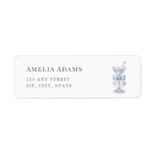 Modern Blue Martini Baby Shower Return Address