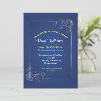 Modern Blue Mechanical Engineer Graduation Party  Invitation