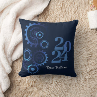 Modern Blue Mechanical Engineer Graduation Party Throw Pillow