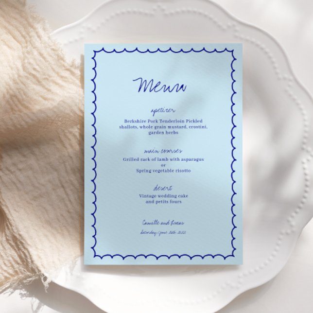 Modern Blue Mediterranean Shell Wedding Menu Invitation (Creator Uploaded)