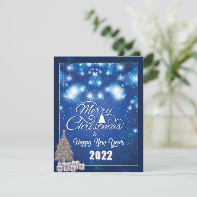 Modern Blue Merry Christmas Snowflake Holiday Card (Standing Front)