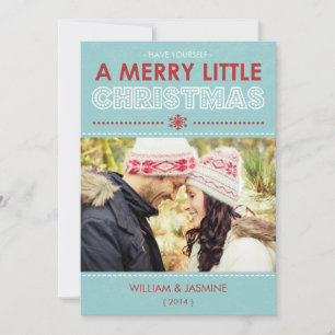 Modern Blue Merry Little Christmas Flat Card