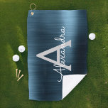 Modern Blue Metallic Foil Monogram Name Golf Towel<br><div class="desc">Girly Blue Faux Metallic Foil Stainless Steel Elegant Girl's Golf Towel. This Golf Club Towel can be customized to include your initial and first name and is a perfect birthday or bachelorette party gift. Please contact the designer for matching items.</div>