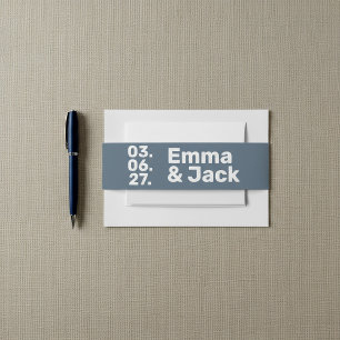 Modern Blue Minimalist Bold White Typography Invitation Belly Band