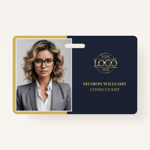 Modern Blue Minimalist Company Employee Photo ID Badge