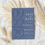 Modern Blue Minimalist Wedding Save The Date<br><div class="desc">Easily personalize your wedding save the date cards with this editable template. Features minimal elegant typography design in blue color.</div>