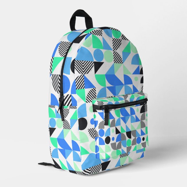 Modern Blue Mint Geometric  Printed Backpack (Back Corner Left)