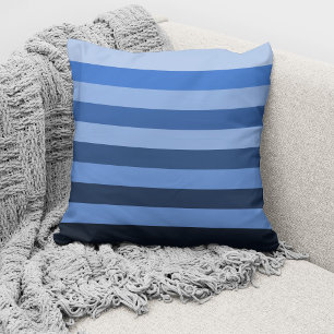 Modern Blue Monochrome Colour Block Striped Throw Pillow