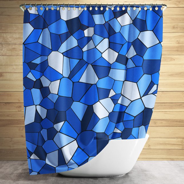 Modern Blue Monochrome Geometric Mosaic Pattern (Modern Blue Geometric Mosaic Pattern Shower Curtain)