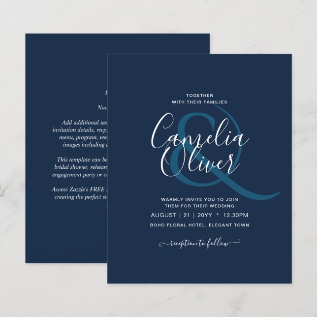 Modern Blue Monochrome Text only Wedding (Front/Back)