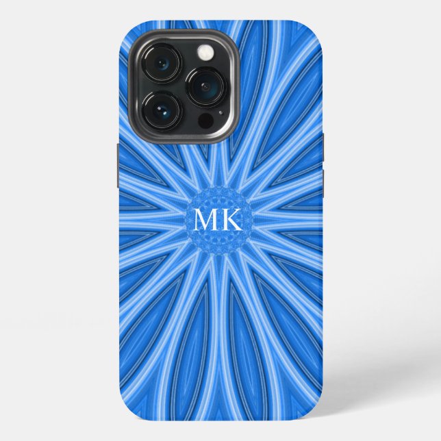  Modern Blue Monogram Floral Design Pattern iPhone Case (Back)