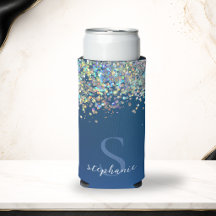 Modern Blue Monogram Holographic Glitter Custom