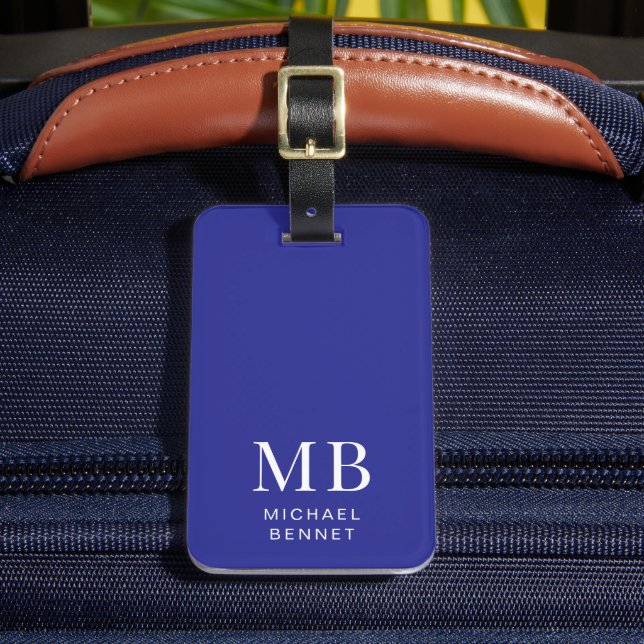 Modern Blue Monogram Luggage Tag (Front Insitu 2)