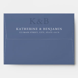 Modern Blue Monogram Minimalist Wedding Envelope