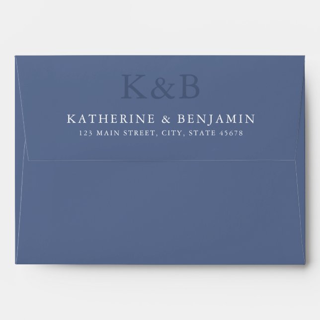 Modern Blue Monogram Minimalist Wedding Envelope (Back (Top Flap))