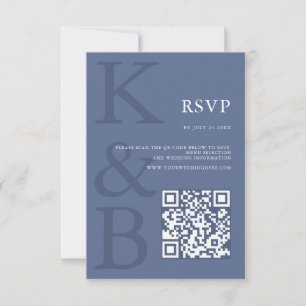 Modern Blue Monogram Minimalist Wedding RSVP Card