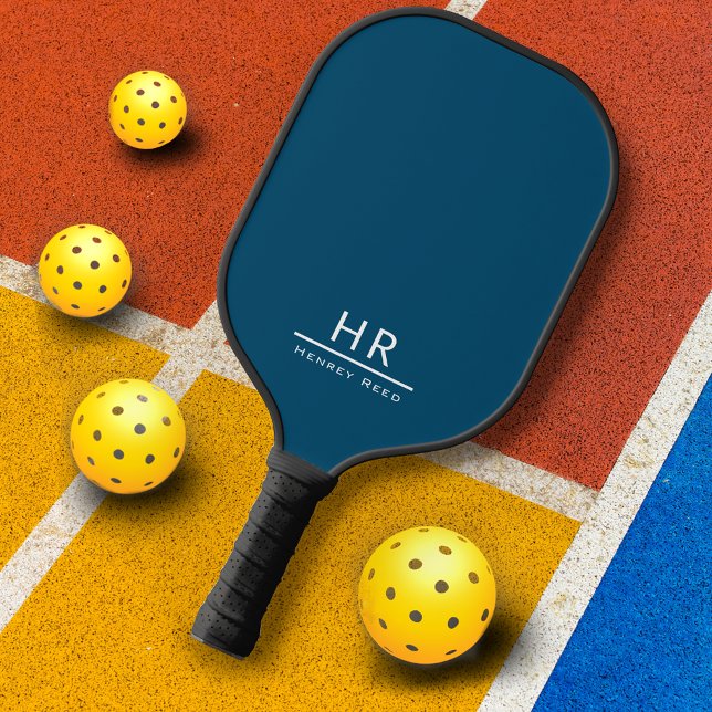 Modern Blue Monogram Name + Initials Pickleball Paddle (Creator Uploaded)