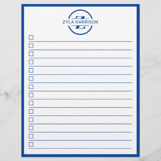 Modern Blue Monogram Name To Do List Flyer