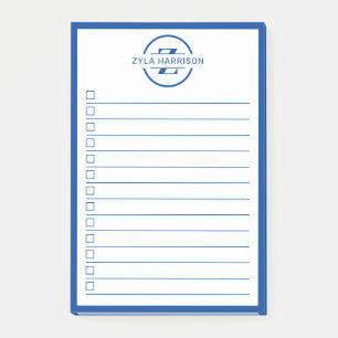 Modern Blue Monogram Name To Do List Post-it Notes