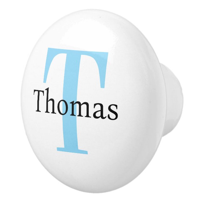 Modern Blue Monogram Personalized Name Drawer Knob (Right)