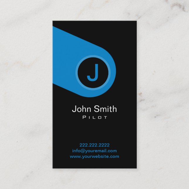 Modern Blue Monogram Pilot/Aviator Business Card (Front)