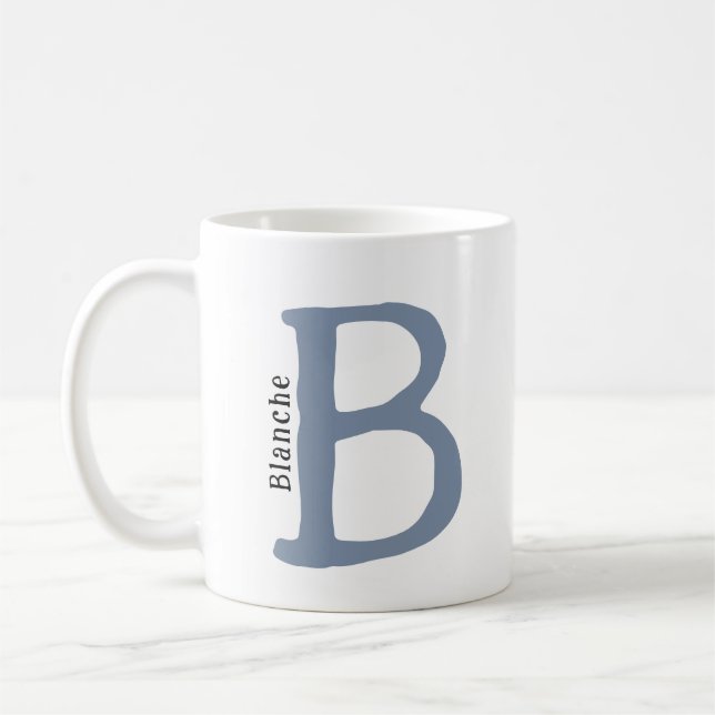 Modern Blue Monogrammed Initial & Name Coffee Mug (Left)