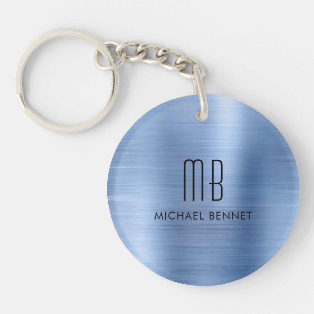 Modern Blue Monogrammed Keychain (Front)