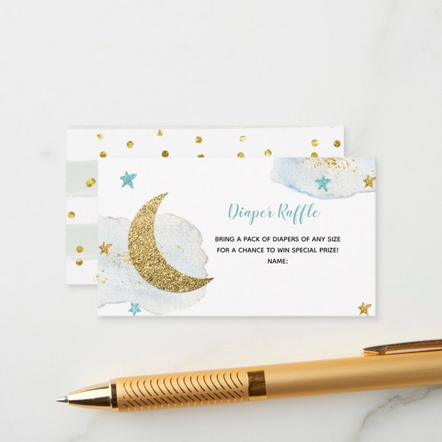 Modern Blue Moon Diaper Raffle Enclosure Card (Front/Back In Situ)