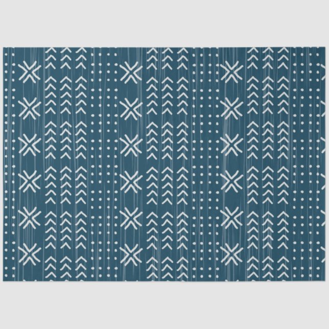 Modern Blue Mud Cloth African Pattern Tissue Paper (Front)