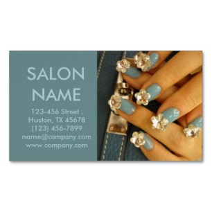 modern blue nails fashion beauty SPA nail salon Magnetic Business Card