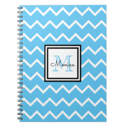 Modern Blue Name Monogram Chevron Notebook