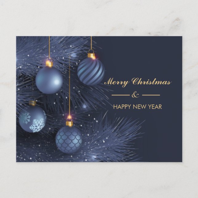 Modern Blue Navy Merry Christmas Happy New Year Postcard (Front)