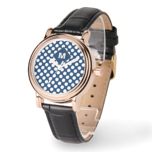 Modern Blue Navy White Monogram Watch