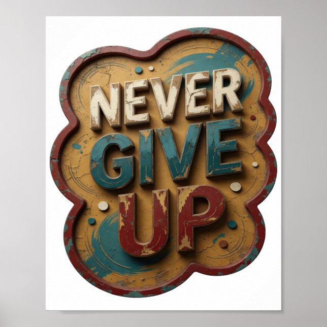 Modern Blue NEVER GIVE UP Poster (Front)