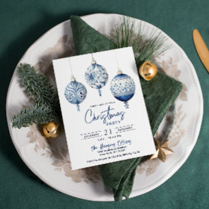 Modern Blue Nordic Style Ornaments Christmas Party Invitation