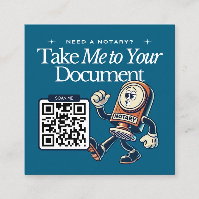 Modern Blue Notary Public QR Code Fun Square Business Card (Front)