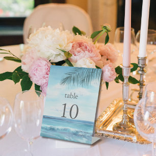 Modern Blue Ocean Beach Wedding Table Number Pedestal Sign
