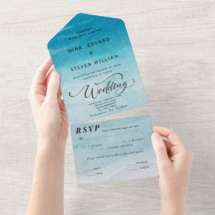 Modern blue ocean Watercolor  All In One Invitation