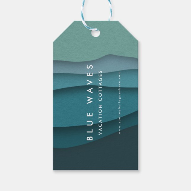 Modern Blue Ocean Waves Gift Tags (Front)
