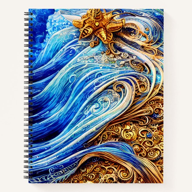 Modern Blue Ocean Waves Notebook (Front)
