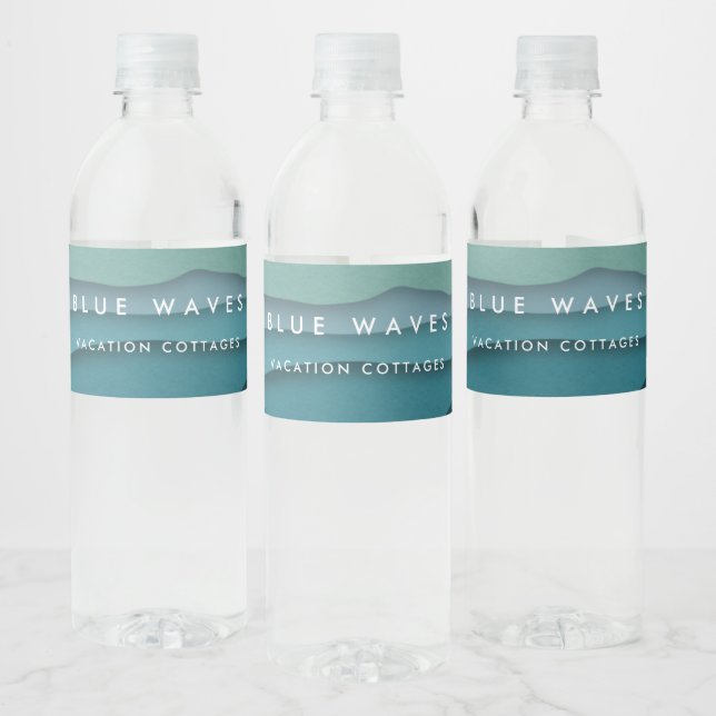 Modern Blue Ocean Waves Water Bottle Label (Bottles)