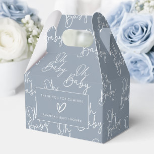Modern Blue Oh Baby Simple Baby Shower Gable Favor Box