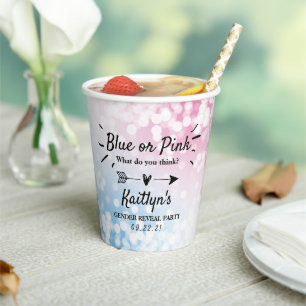 Modern Blue Or Pink? Gender Reveal Party Paper Cups