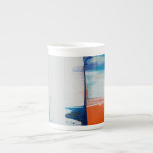 Modern Blue Orange Abstract Art Bone China Mug