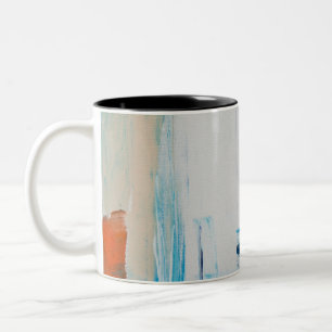 Modern Blue Orange Abstract Art Two-Tone Coffee Mug