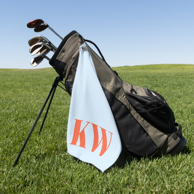 Modern Blue Orange Monogram Initials Personalized Golf Towel (Green)