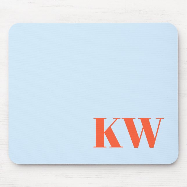 Modern Blue Orange Monogram Initials Personalized Mouse Pad (Front)