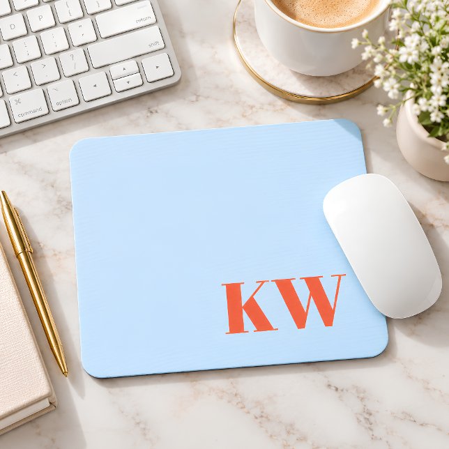 Modern Blue Orange Monogram Initials Personalized Mouse Pad (Creator Uploaded)