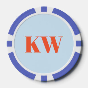 Modern Blue Orange Monogram Initials Personalized Poker Chips